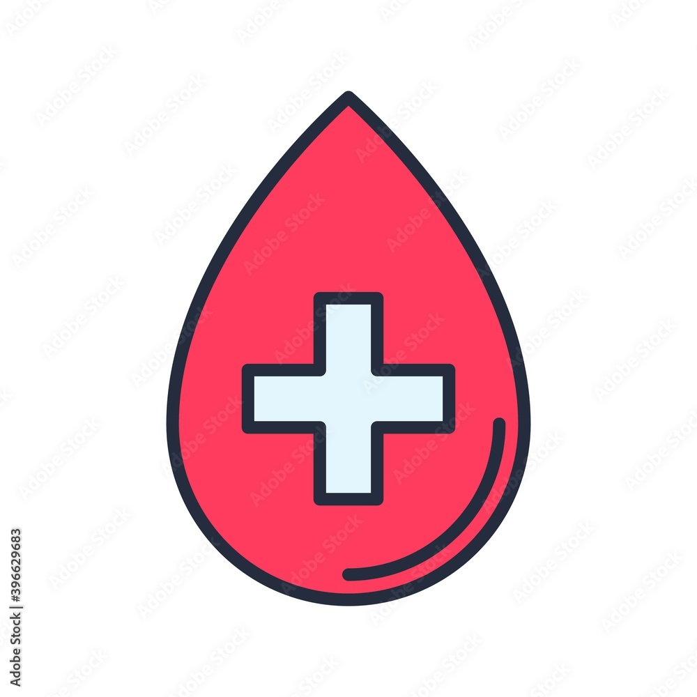 Red blood drop icon with cross sign - medical symbol. Red blood drop icon with cross sign - medical symbol.