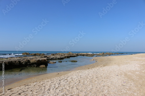 Mediterranean coast with stones Israel Netanya