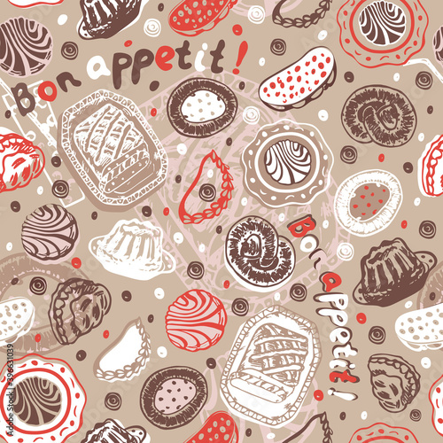 Pastry seamless pattern in retro style