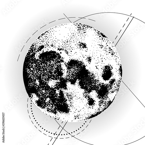 Hand drawn illustration. moon vector illustration. geometric figure. Astronomy science. Lunar craters. Satellite earth. 