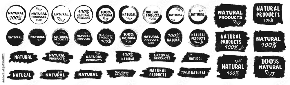 Labels and emblems organic, natural, healthy food, fresh and vegetarian food