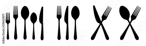 Vector cutlery set. Fork, knife. Flat style.