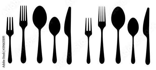 Vector cutlery set. Fork, knife. Flat style.