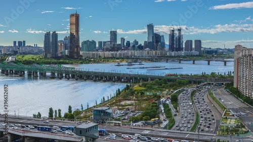 Time lapse sunset at Seoul City and Han river, Seoul South Korea.