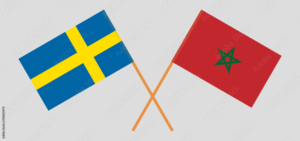 Crossed flags of Sweden and Morocco