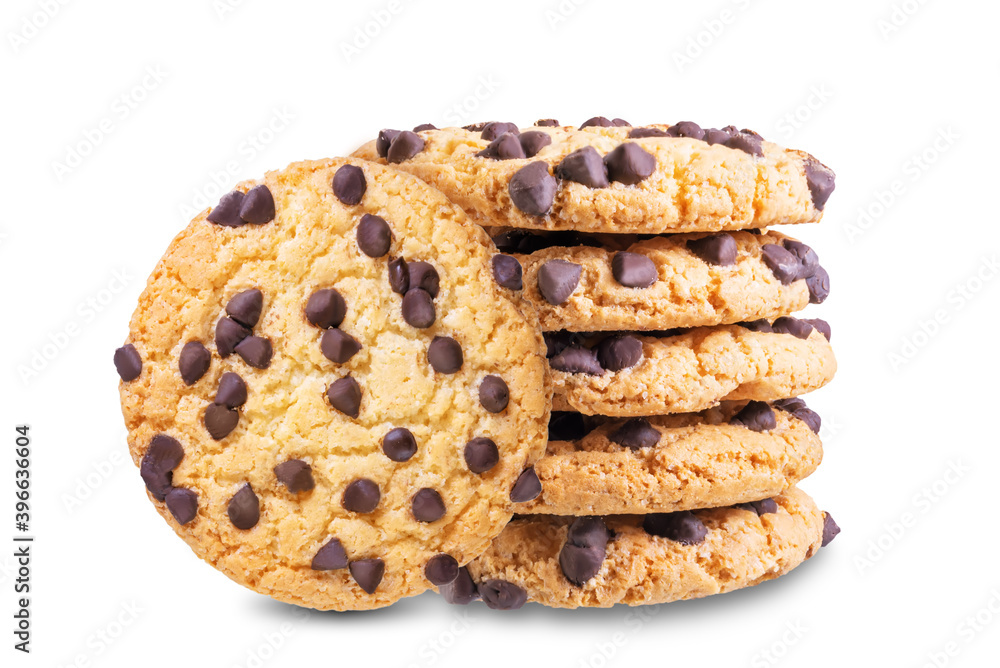 Cookies with chocolate drops on a white isolated background Cookies with chocolate drops on a white isolated background