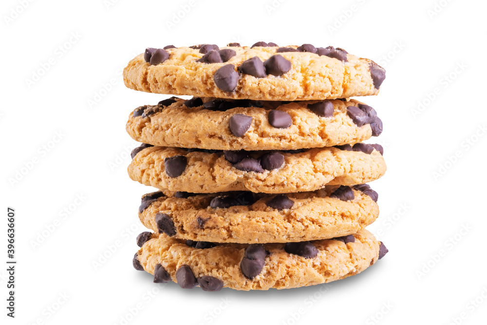 Cookies with chocolate drops on a white isolated background Cookies with chocolate drops on a white isolated background