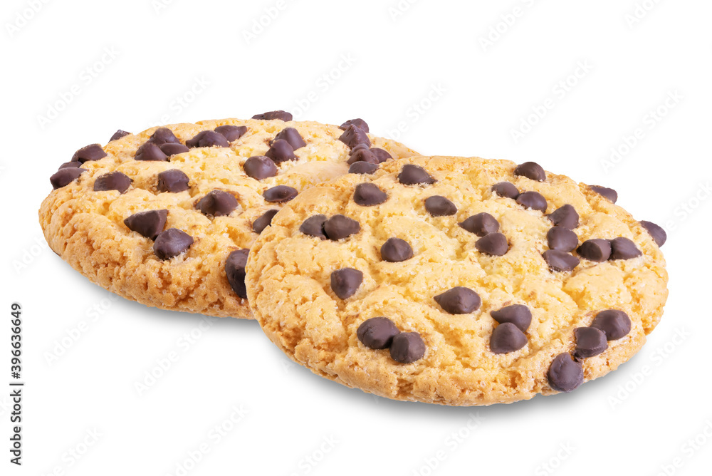 Cookies with chocolate drops on a white isolated background