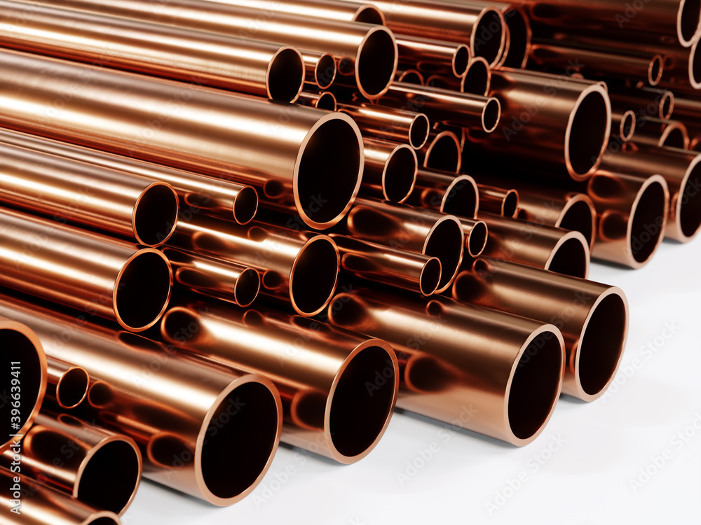 Naklejka premium Pile of copper pipes