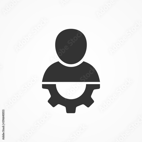 People and gear icon. Teamwork business technical concept. Vector illustration isolated on white.