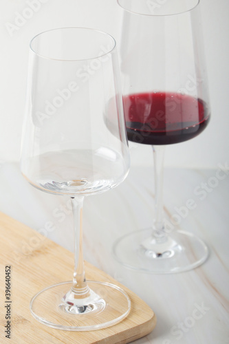 Red wine in a transparent white glass