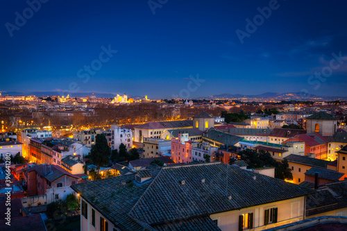 Panorama of Rome city at dusk with beautiful architecture, Italy