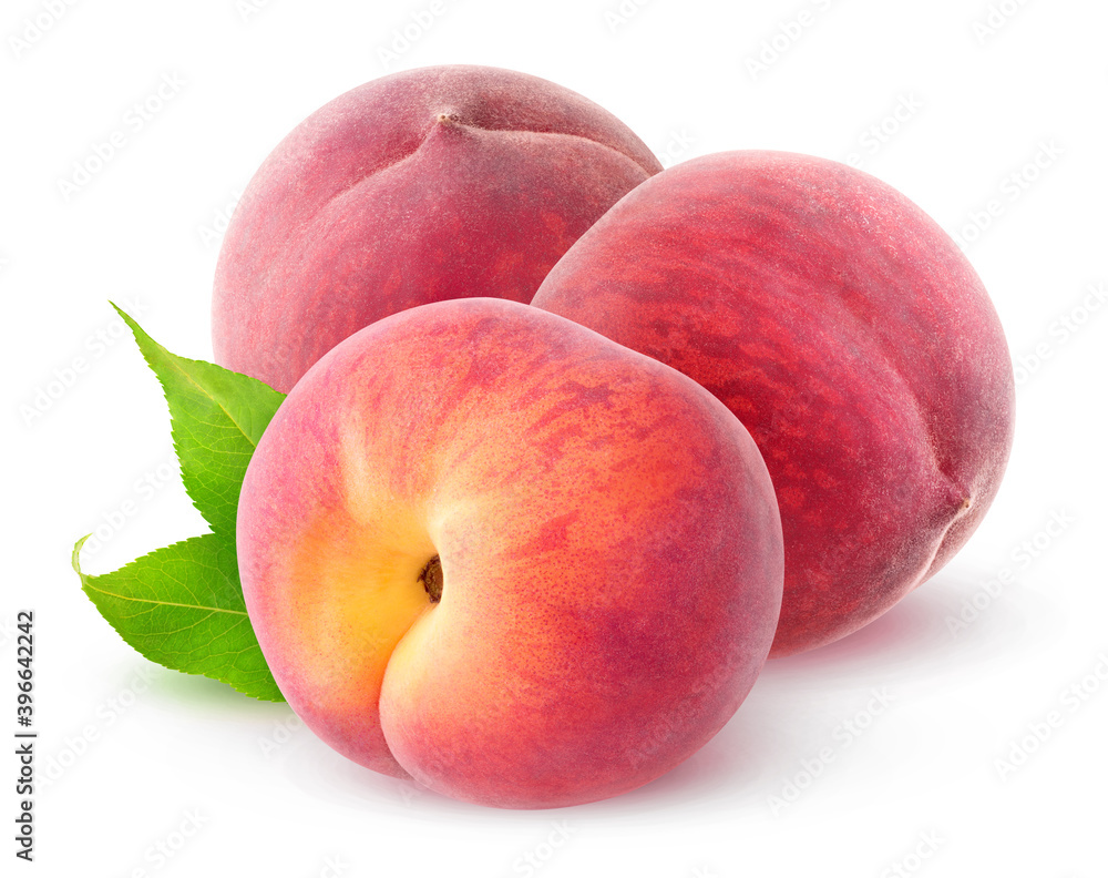 Three pink peaches isolated on white background Three pink peaches isolated on white background
