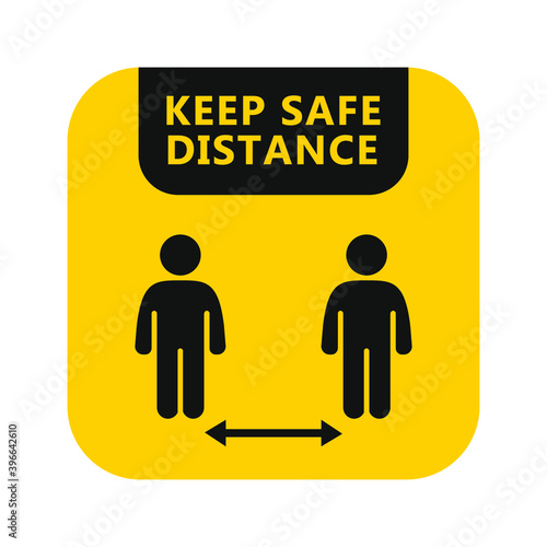 Social distancing label. Keep the 1-2 meter distance. Coronovirus epidemic protective. Vector illustration.