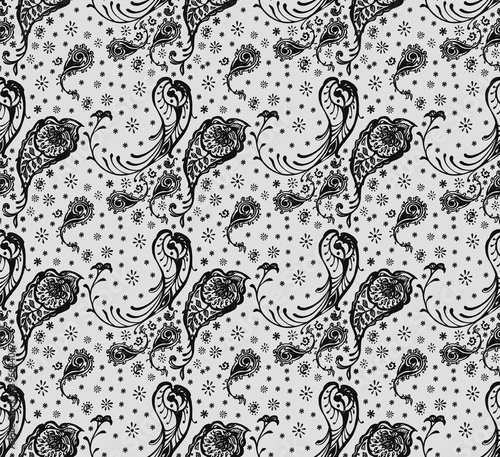 Bandana Print. Vector seamless pattern with paisley ornament. Silk neck scarf or kerchief. Floral vintage background. Asian textile. Tribal texture. Bohemian style. Indian motif. 