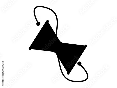 Drum shiva icon. Black damaru hourglass shaped of hindu god mahadev for religious worship and spiritual practice traditional puja celebration and divine vector greetings with shankara blessing.