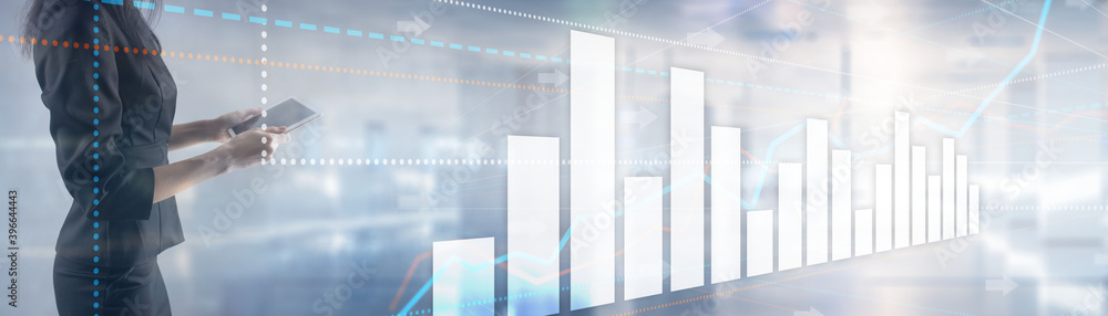 Obraz premium lines and arrows going perspective. Stock Market chart. Presentation background.