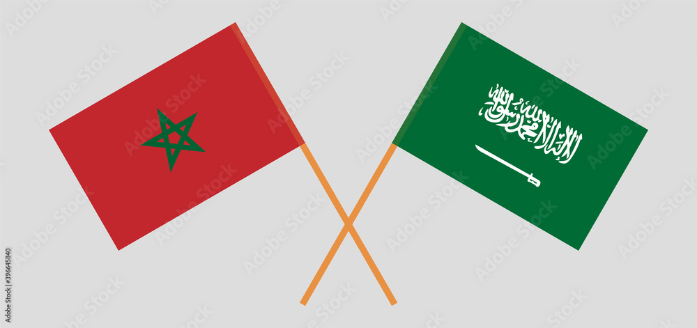 Crossed flags of Morocco and the Kingdom of Saudi Arabia Crossed flags of Morocco and the Kingdom of Saudi Arabia