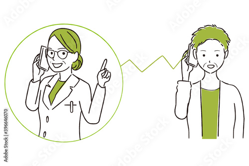 手描き1color　オンライン診療　電話で医療機関受診