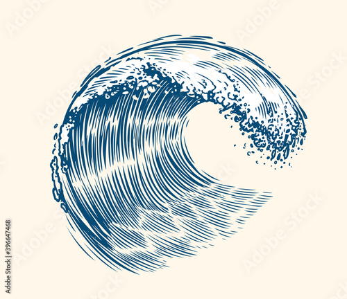 Sea wave sketch. Surfing concept vintage vector illustration