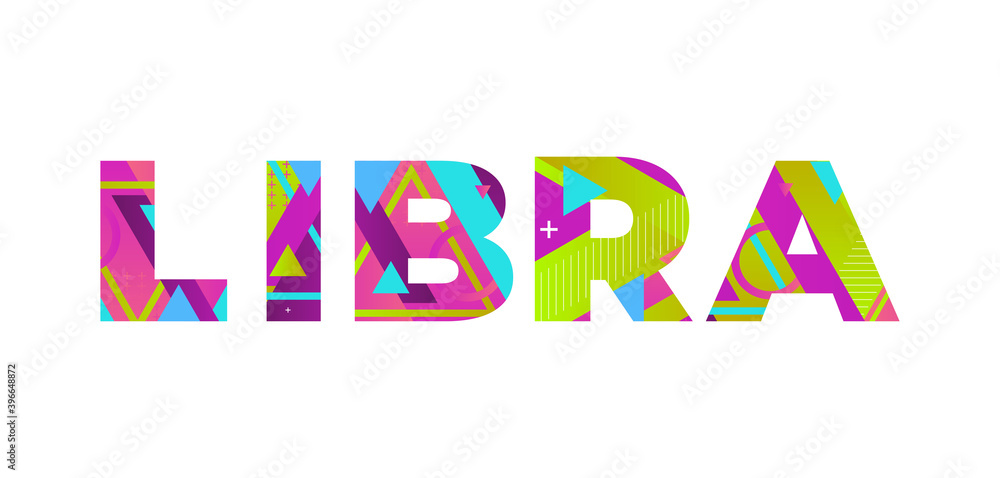 Libra Concept Retro Colorful Word Art Illustration