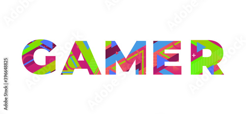 Gamer Concept Retro Colorful Word Art Illustration