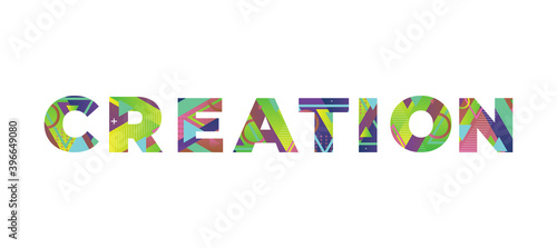 Creation Concept Retro Colorful Word Art Illustration