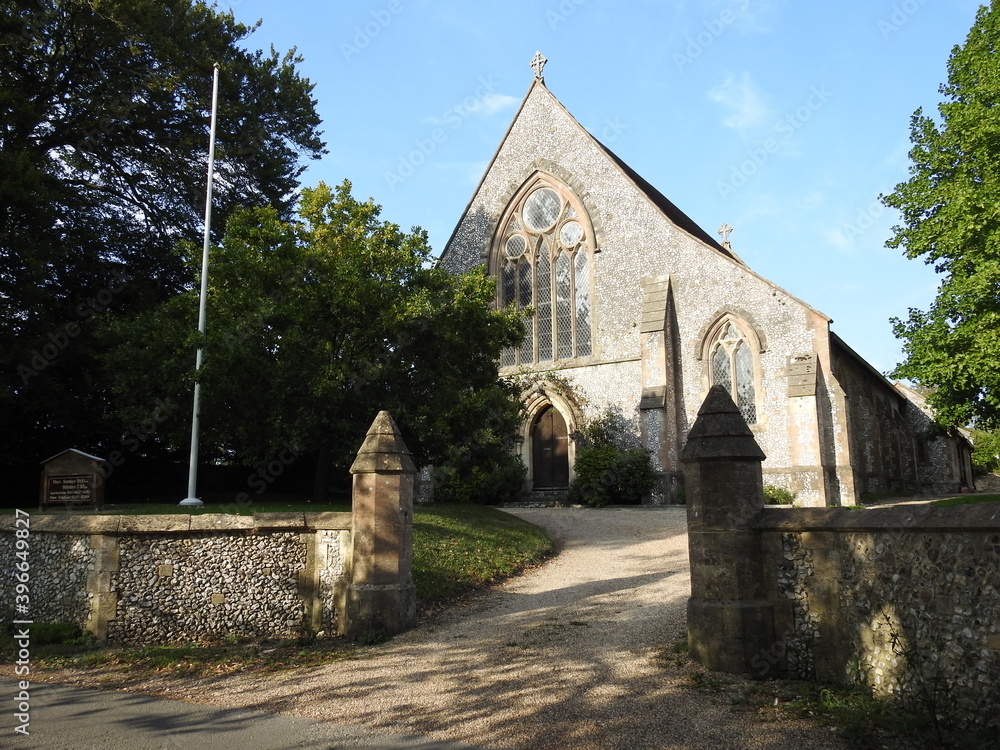 Entrance to the church and a view of the front wall of the church