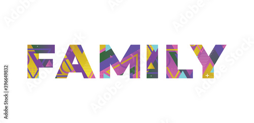 Family Concept Retro Colorful Word Art Illustration
