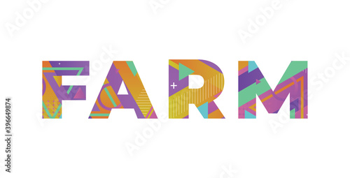 Farm Concept Retro Colorful Word Art Illustration