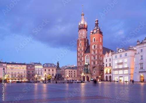 Krakow attractions in market square in the evening. Symbol of Krakow  Poland Europe.