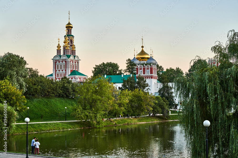 Russia. Moscow. Evening domes of the Novodevichy Convent over the Bolshoy Novodevichy Pond