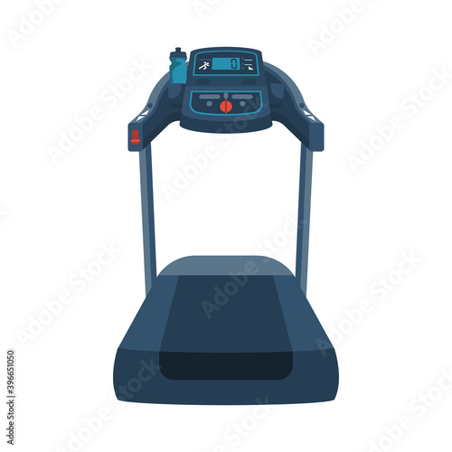 Running simulator. Treadmill. Gym tool. Time to run. Treadmill machine icon. Vector illustration flat design. Isolated on white background.