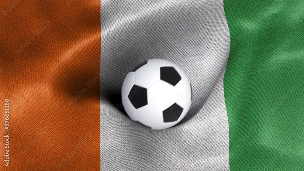 Seamless looping 3d animated flag of Ivory Coast with a soccer balls Seamless looping 3d animated flag of Ivory Coast with a soccer balls