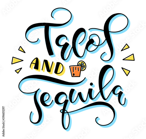 Tacos and tequila - colored vector illustration isolated on white background - vector illustration.