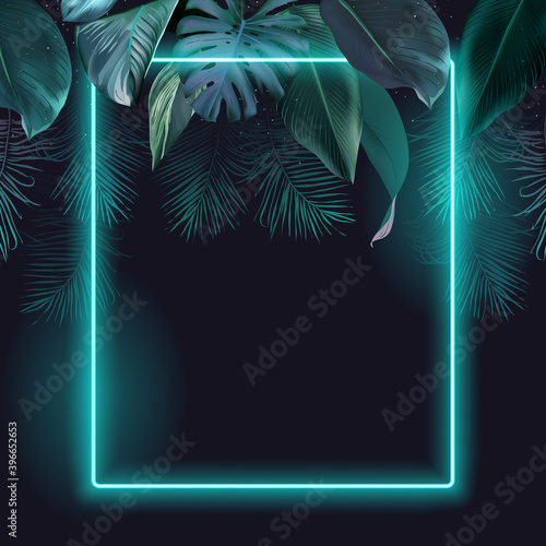 Tropical elegant frame arranged from exotic emerald leaves