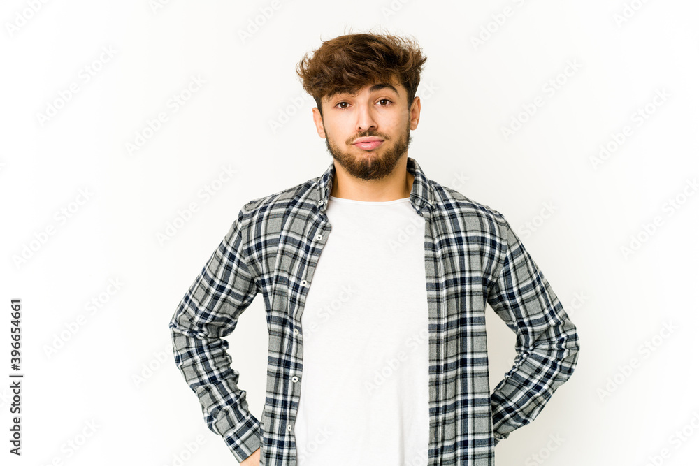 Young arab man on white background sad, serious face, feeling miserable and displeased. Young arab man on white background sad, serious face, feeling miserable and displeased.