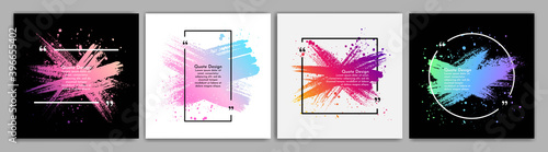 Vector illustration. Quote frames blank templates set. Text in brackets. Dynamic frames on white and black background. Colorful banners collection. Social media template. Ink brush strokes