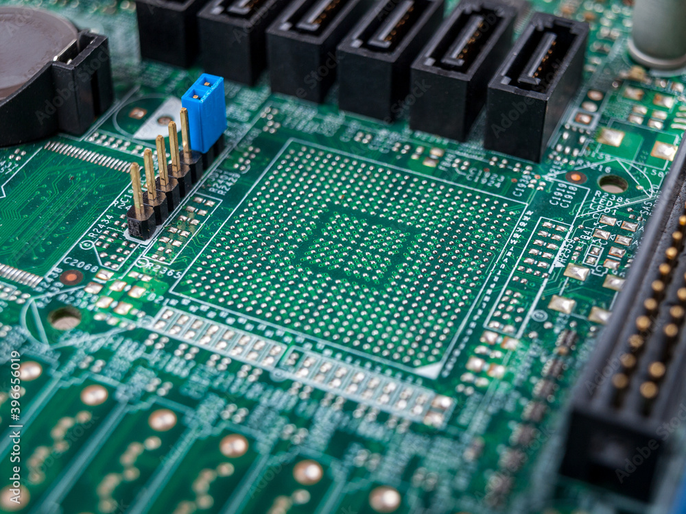 printed circuit motherboard for the server, computer workstation, processor system on a background, computer assembly and repair, selection of computer components printed circuit motherboard for the server, computer workstation, processor system on a background, computer assembly and repair, selection of computer components