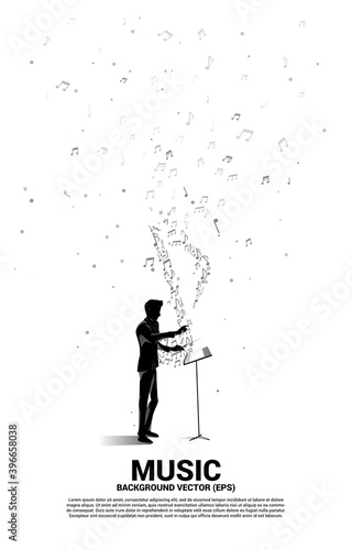 vector conductor and music melody note dancing flow . Concept background for song and concert theme.