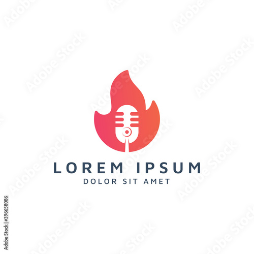 fire and microphone negative space logo design