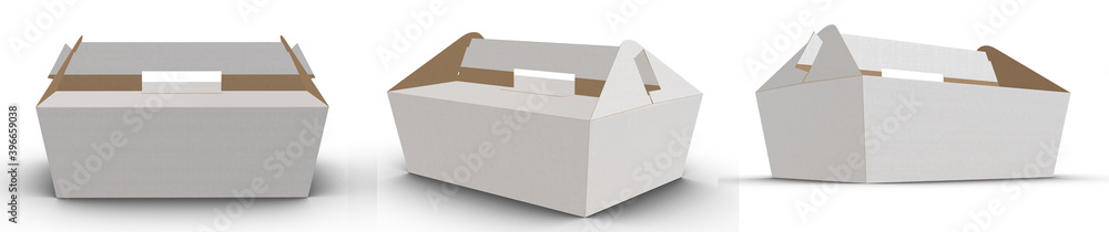 3D rendering - High resolution image white custom carrier box template isolated on white background, high quality details of cardboard 3D rendering - High resolution image white custom carrier box template isolated on white background, high quality details of cardboard