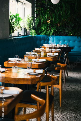 View of table arrangement in restaurant