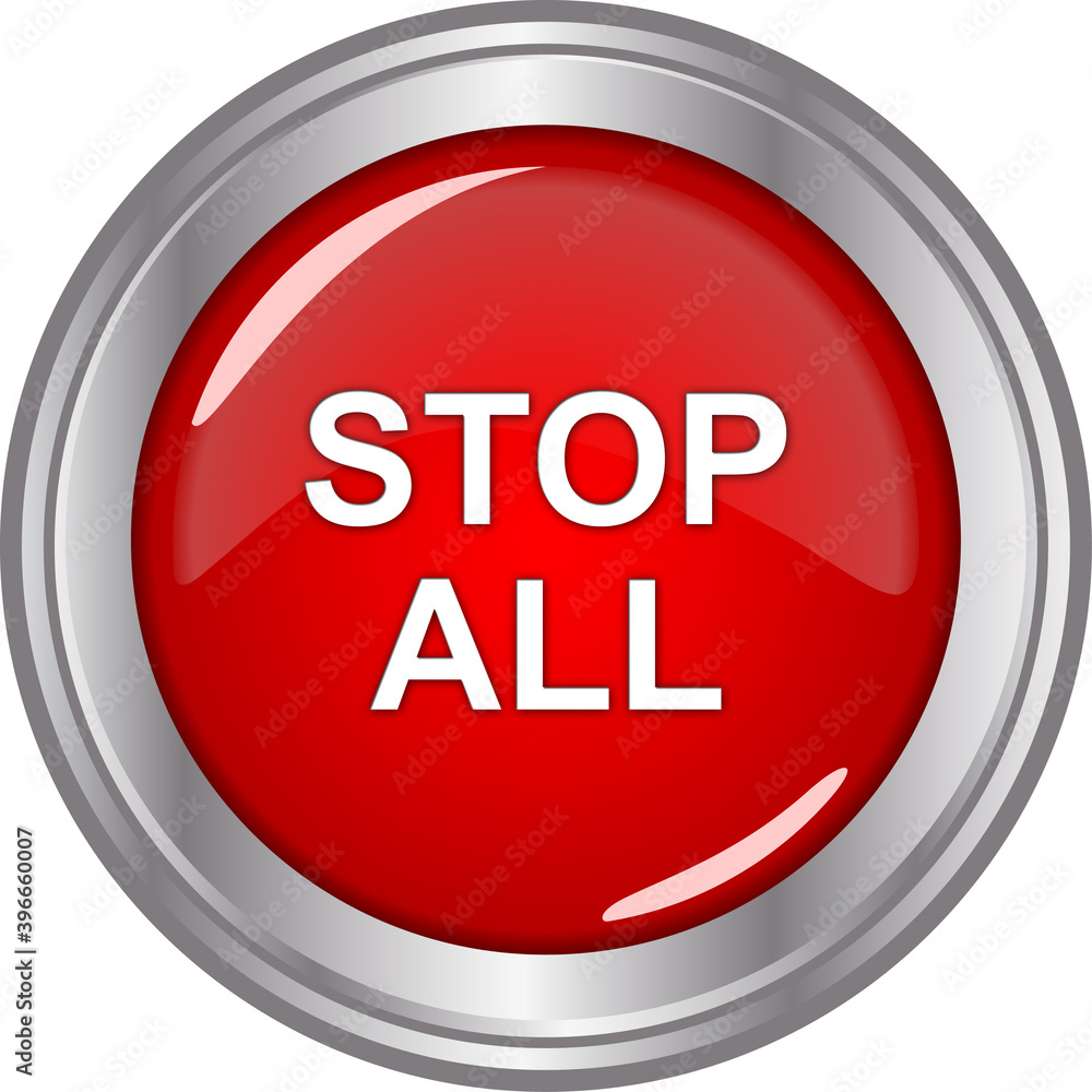 red stop all button with metal frame isolated on white red stop all button with metal frame isolated on white