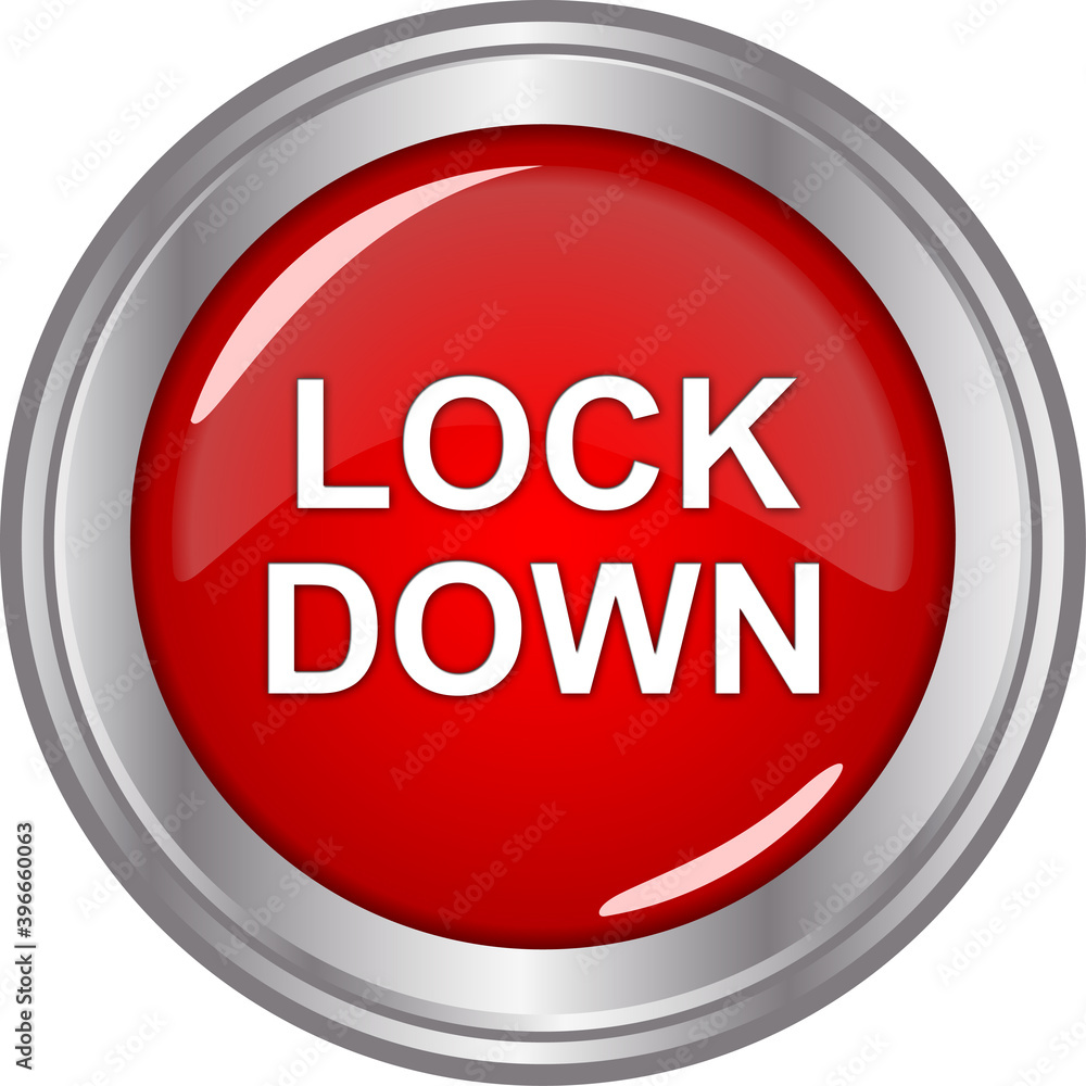 red lockdown button with metal frame isolated on white red lockdown button with metal frame isolated on white