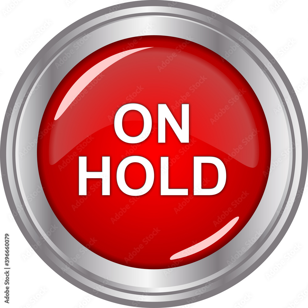 red on hold button with metal frame isolated on white red on hold button with metal frame isolated on white
