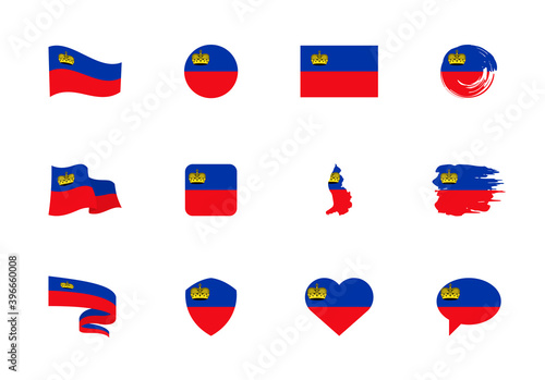 Liechtenstein flag - flat collection. Flags of different shaped twelve flat icons.
