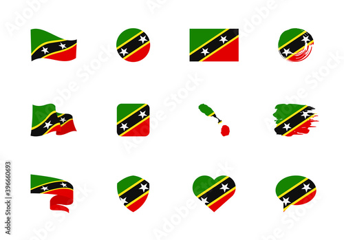 Free Download Saint Kitts and Nevis flag - flat collection. Flags of different shaped twelve flat icons. - GFXLoad