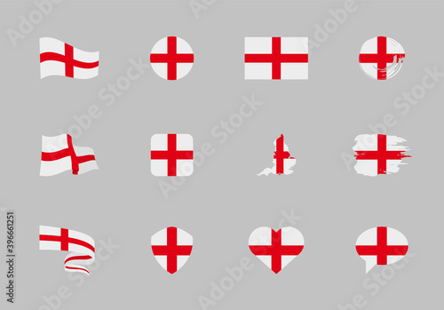 England flag - flat collection. Flags of different shaped twelve flat icons.