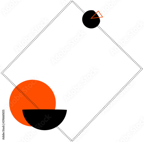 Abstract frame with the lines, dotted line and orange shape.